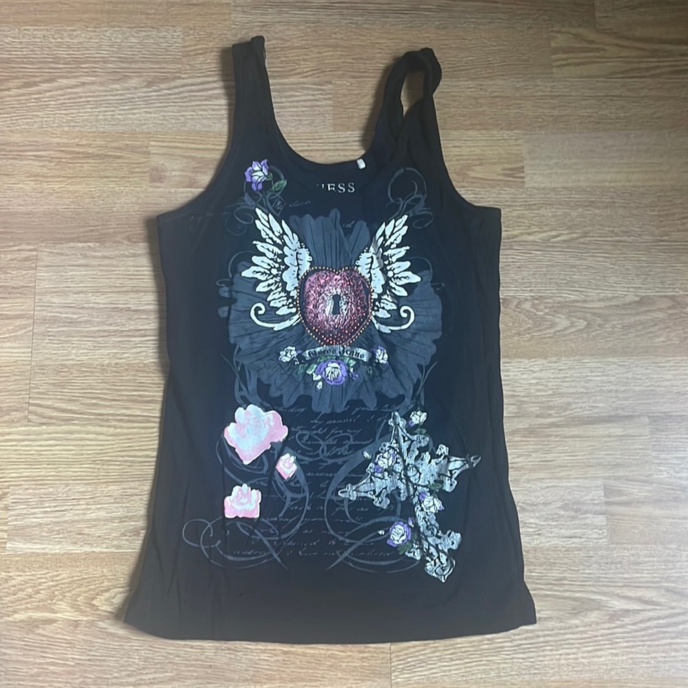 Guess size M tank top black with rhinestone details